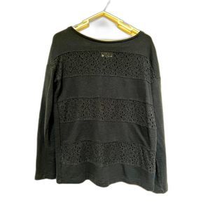 Vintage Lou & Grey women's lace textured knit top, blouse, black, size XS